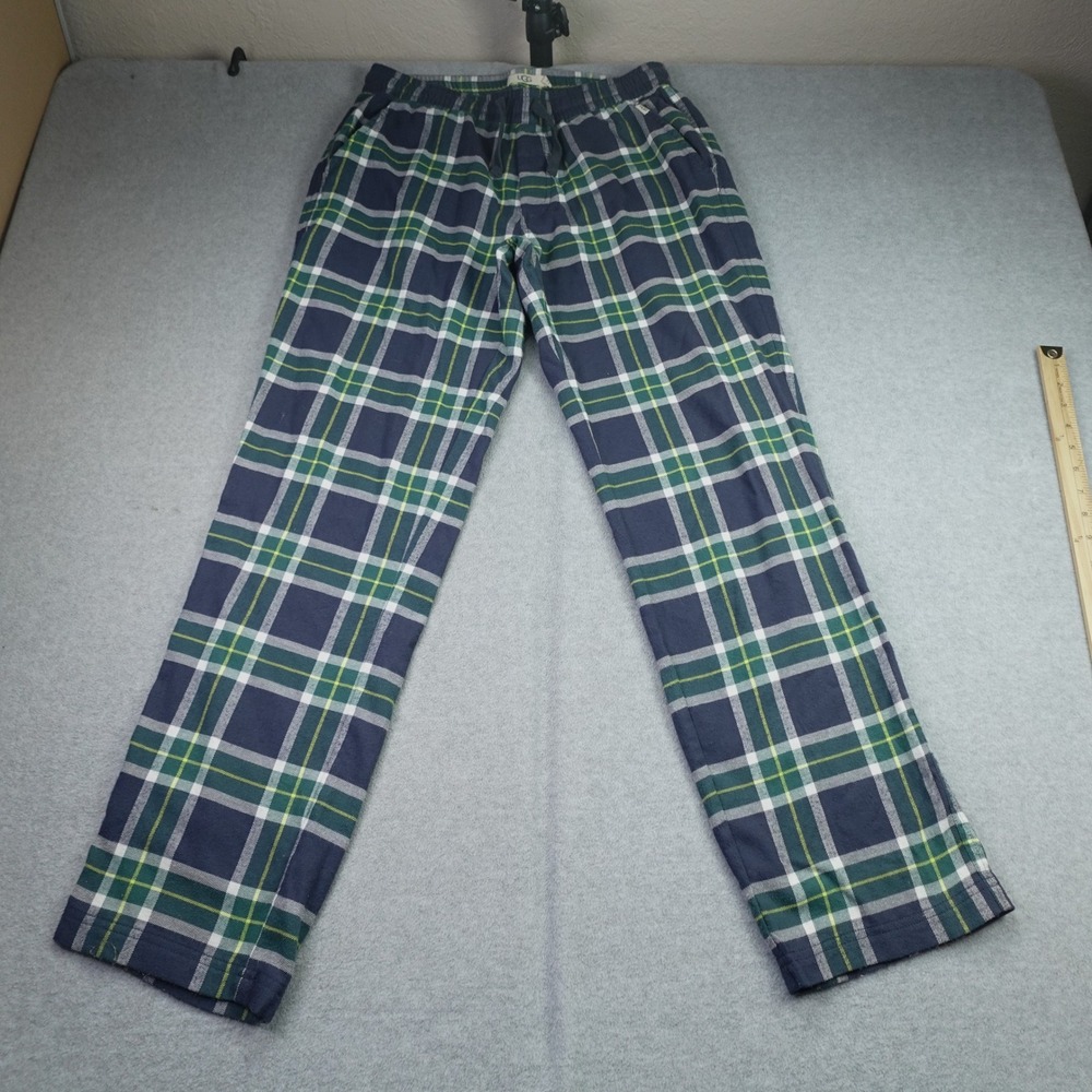 UGG Pajama Pants Mens Medium Blue Green Plaid Sleepwear Bottoms Loungewear